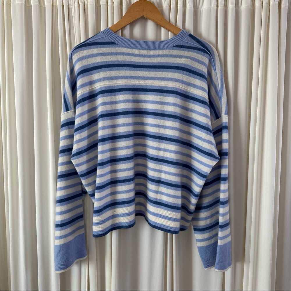 Madewell Blue and Cream 100% Cashmere Boxy Striped Sweater Size XL - Picture 7 of 8
